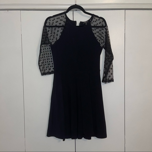 Express Black Dress with Mesh Polka Dot sleeves - Picture 1 of 3